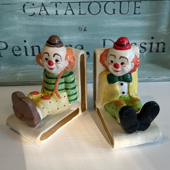 Vintage Ceramic Clown Bookends Nursery Kids Room Made in Taiwan Lefton - Picture 1 of 11